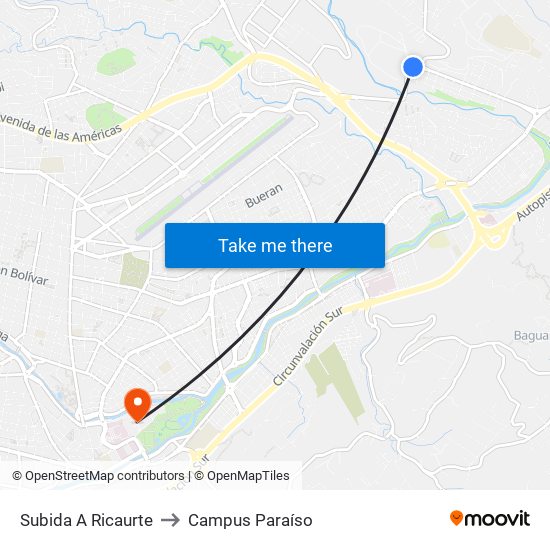 Subida A Ricaurte to Campus Paraíso map