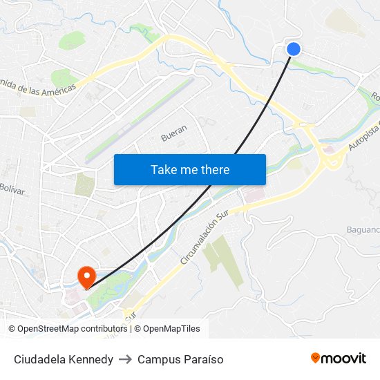 Ciudadela Kennedy to Campus Paraíso map