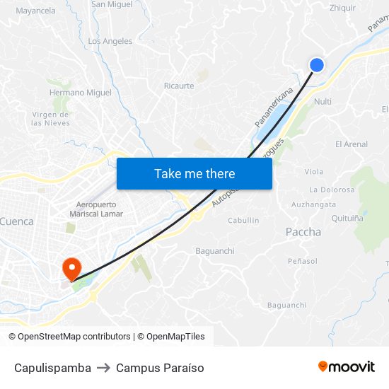 Capulispamba to Campus Paraíso map