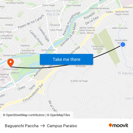 Baguanchi Paccha to Campus Paraíso map