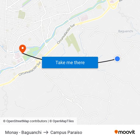 Monay - Baguanchi to Campus Paraíso map