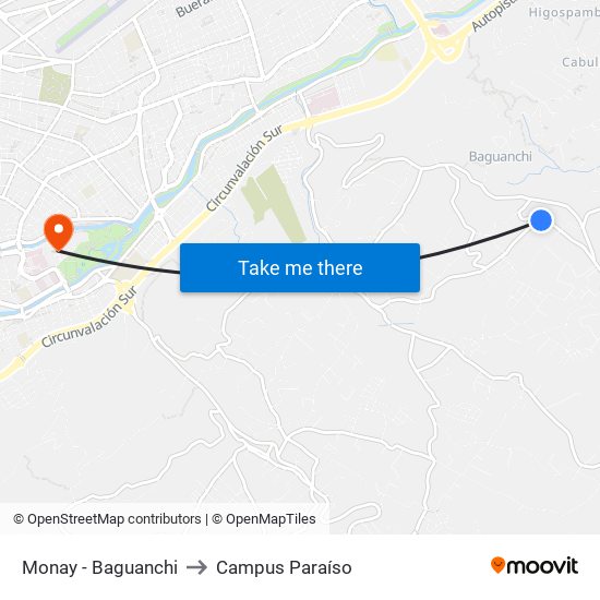 Monay - Baguanchi to Campus Paraíso map