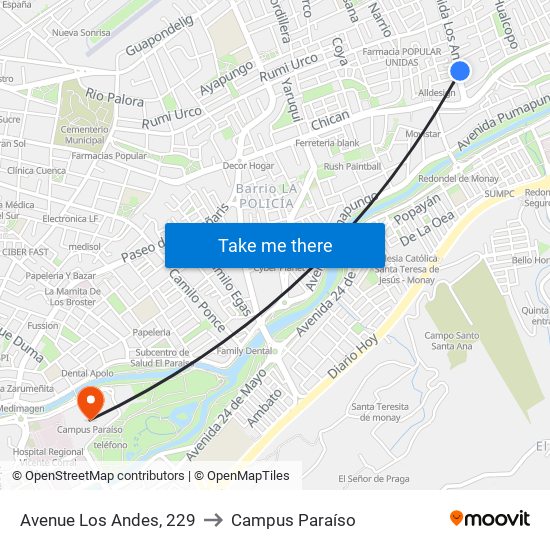 Avenue Los Andes, 229 to Campus Paraíso map