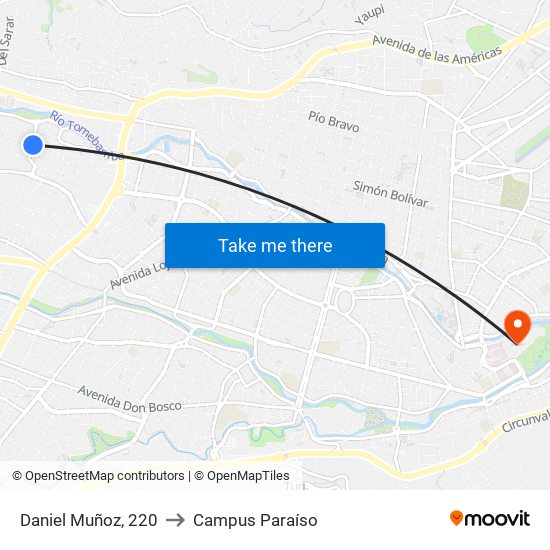 Daniel Muñoz, 220 to Campus Paraíso map