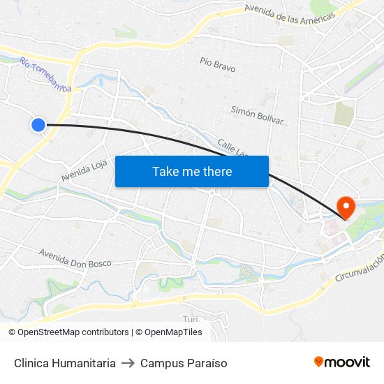 Clinica Humanitaria to Campus Paraíso map