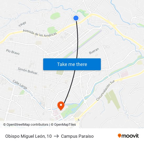 Obispo Miguel León, 10 to Campus Paraíso map