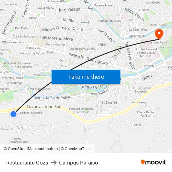 Restaurante Goza to Campus Paraíso map