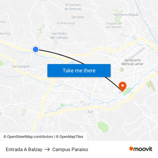 Entrada A Balzay to Campus Paraíso map