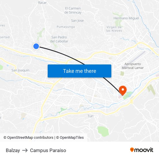 Balzay to Campus Paraíso map