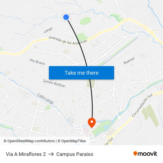 Via A Miraflores  2 to Campus Paraíso map