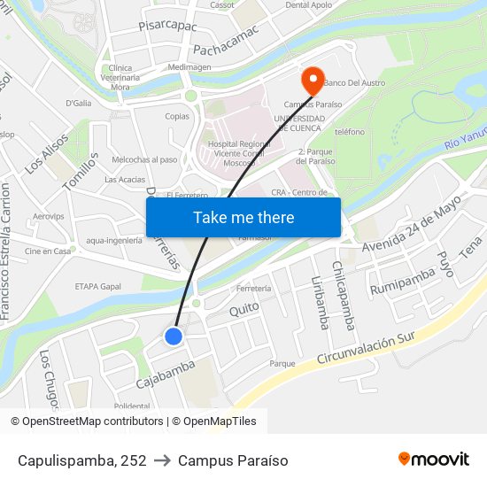 Capulispamba, 252 to Campus Paraíso map