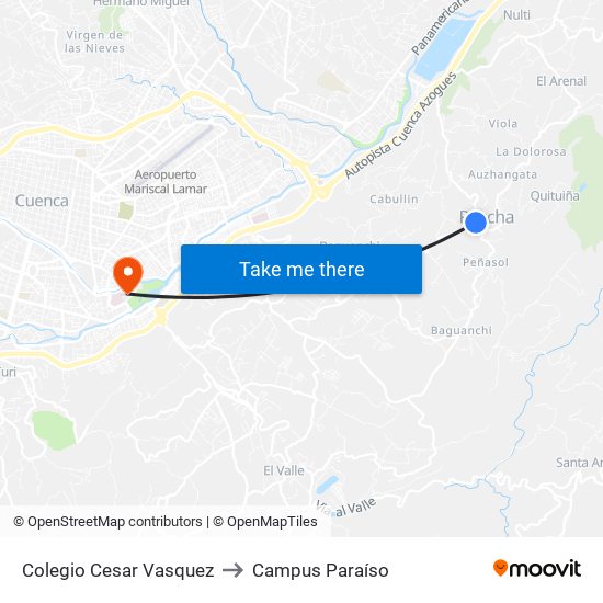 Colegio Cesar Vasquez to Campus Paraíso map