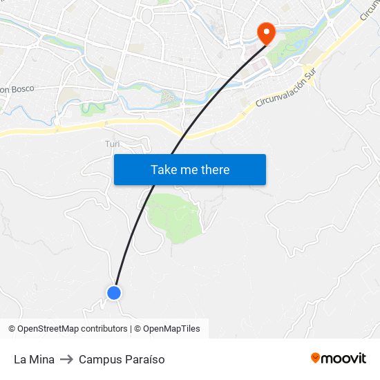 La Mina to Campus Paraíso map