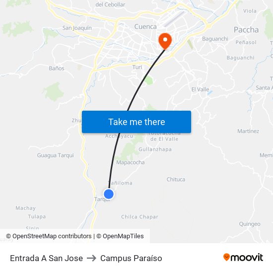 Entrada A San Jose to Campus Paraíso map