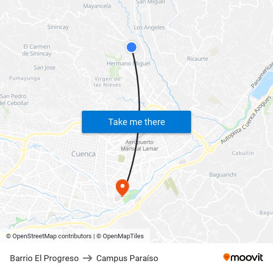 Barrio El Progreso to Campus Paraíso map