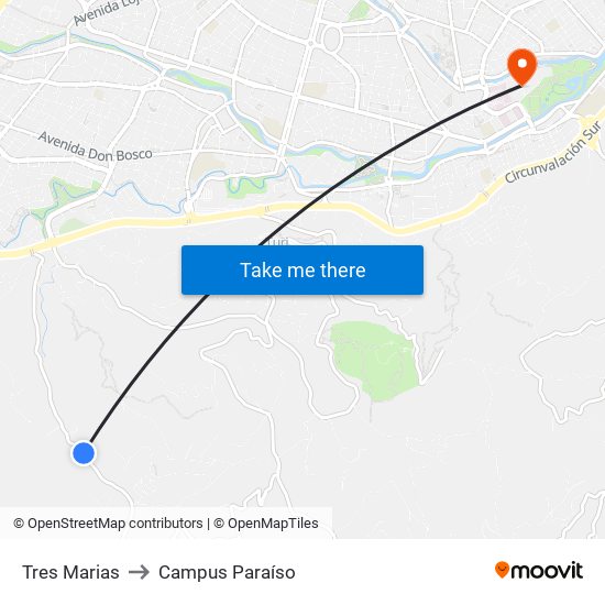 Tres Marias to Campus Paraíso map