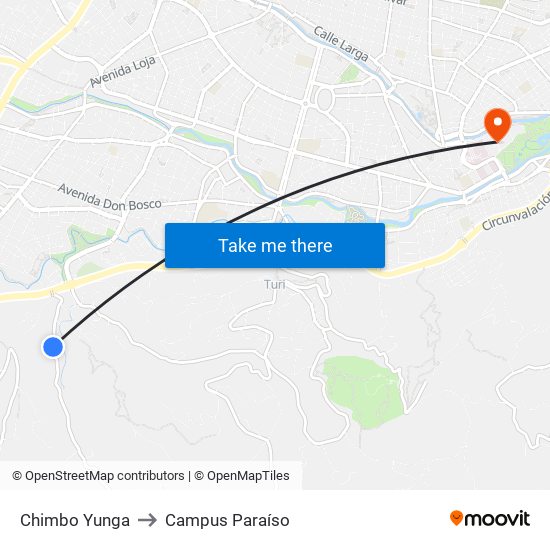 Chimbo Yunga to Campus Paraíso map