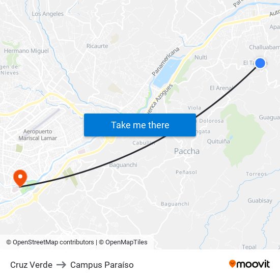 Cruz Verde to Campus Paraíso map