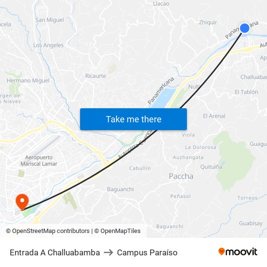 Entrada A Challuabamba to Campus Paraíso map