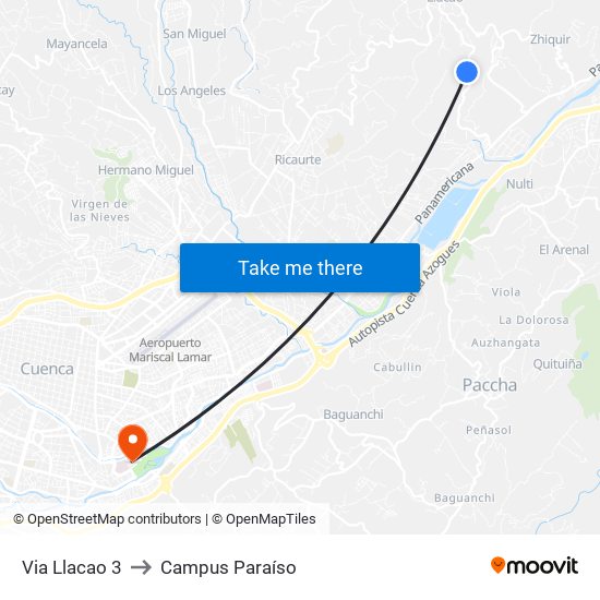 Via Llacao 3 to Campus Paraíso map