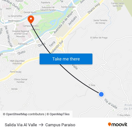 Salida Via Al Valle to Campus Paraíso map