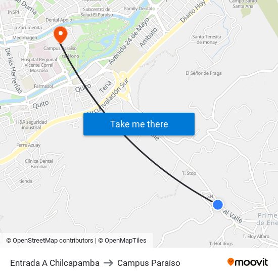 Entrada A Chilcapamba to Campus Paraíso map