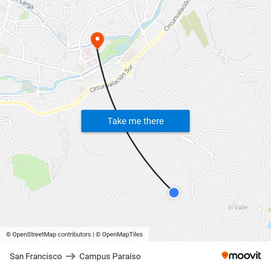 San Francisco to Campus Paraíso map