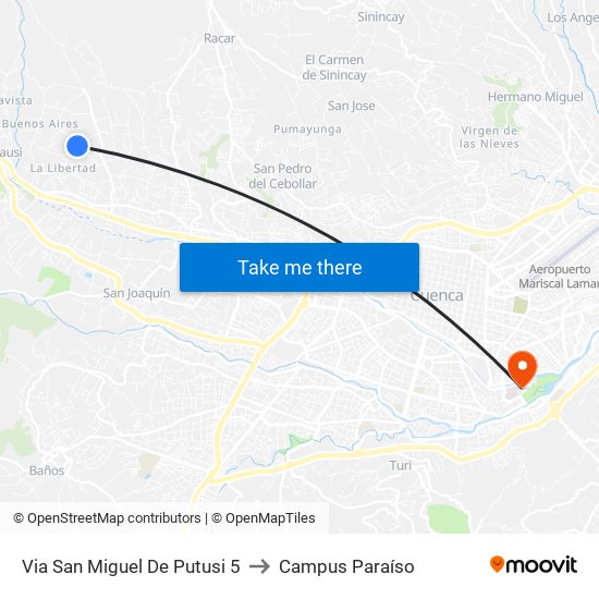 Via San Miguel De Putusi 5 to Campus Paraíso map