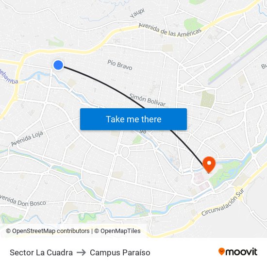 Sector La Cuadra to Campus Paraíso map