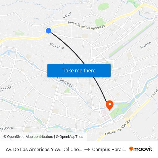 Av. De Las Américas Y Av. Del Chofer to Campus Paraíso map