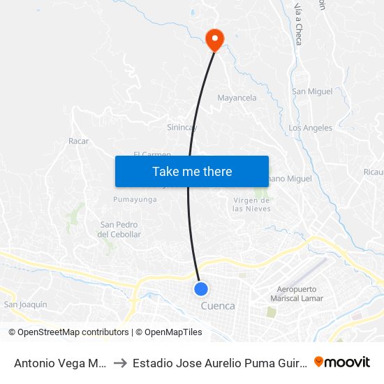 Antonio Vega Muñoz, 1348 to Estadio Jose Aurelio Puma Guiracocha (El Salado) map