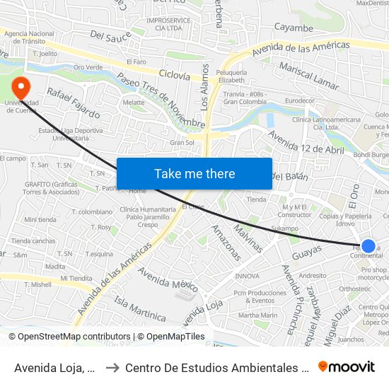 Avenida Loja, 558 to Centro De Estudios Ambientales (Cea) map