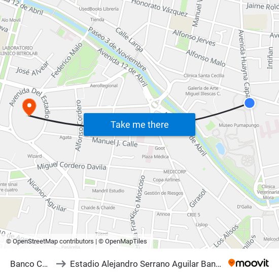 Banco Central to Estadio Alejandro Serrano Aguilar Banco Del Austro map