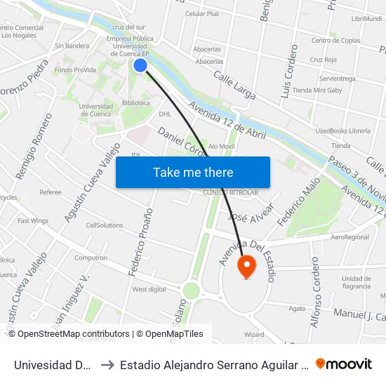 Univesidad De Cuenca to Estadio Alejandro Serrano Aguilar Banco Del Austro map