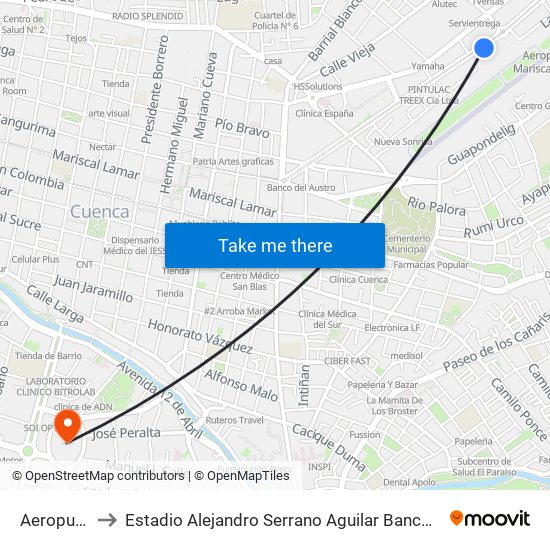 Aeropuerto to Estadio Alejandro Serrano Aguilar Banco Del Austro map