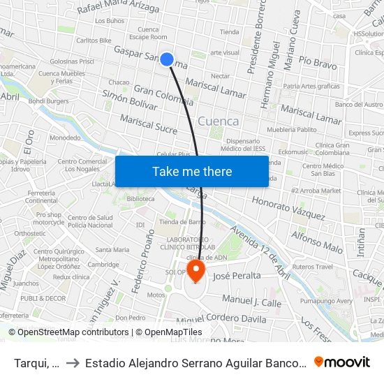 Tarqui, 27y to Estadio Alejandro Serrano Aguilar Banco Del Austro map