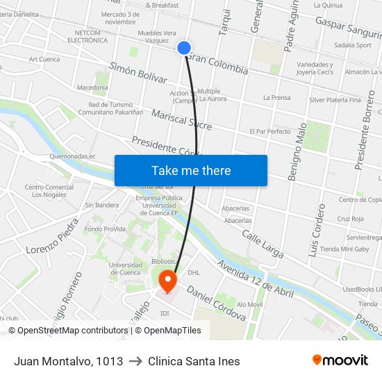 Juan Montalvo, 1013 to Clinica Santa Ines map