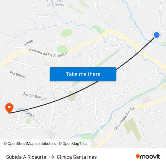 Subida A Ricaurte to Clinica Santa Ines map