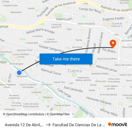 Avenida 12 De Abril, 540 to Facultad De Ciencias De La Salud map