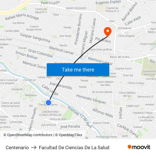 Centenario to Facultad De Ciencias De La Salud map