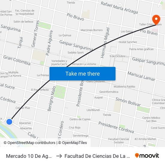Mercado 10 De Agosto to Facultad De Ciencias De La Salud map