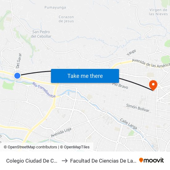 Colegio Ciudad De Cuenca to Facultad De Ciencias De La Salud map