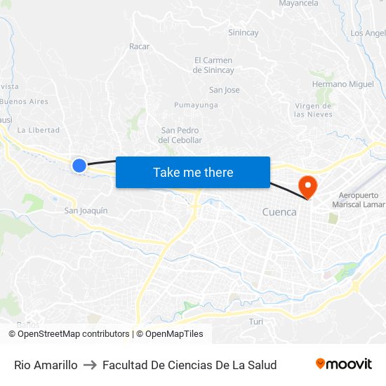 Rio Amarillo to Facultad De Ciencias De La Salud map