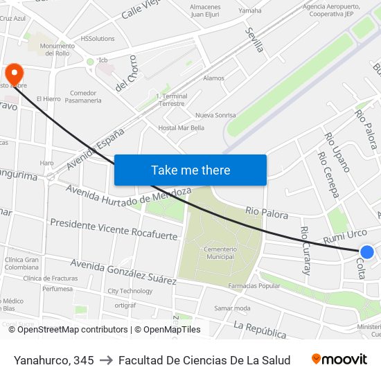 Yanahurco, 345 to Facultad De Ciencias De La Salud map