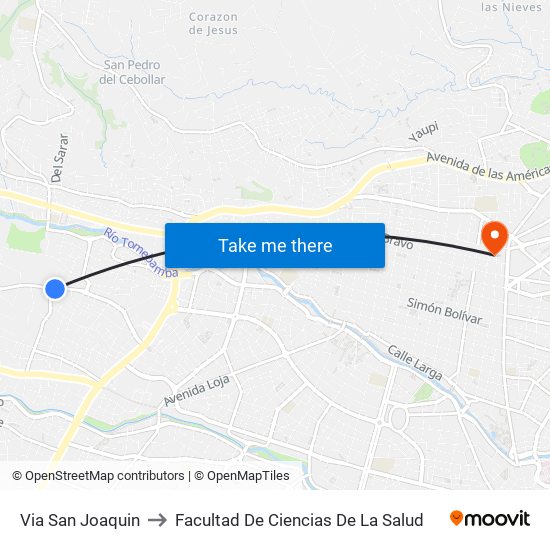Via San Joaquin to Facultad De Ciencias De La Salud map