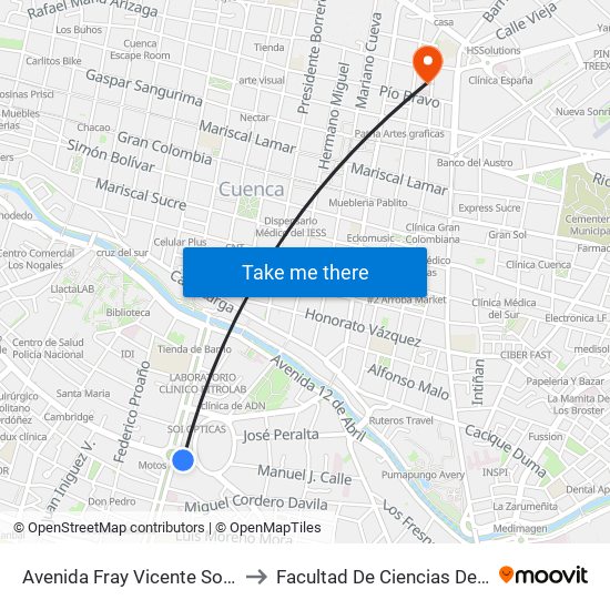 Avenida Fray Vicente Solano, 644 to Facultad De Ciencias De La Salud map