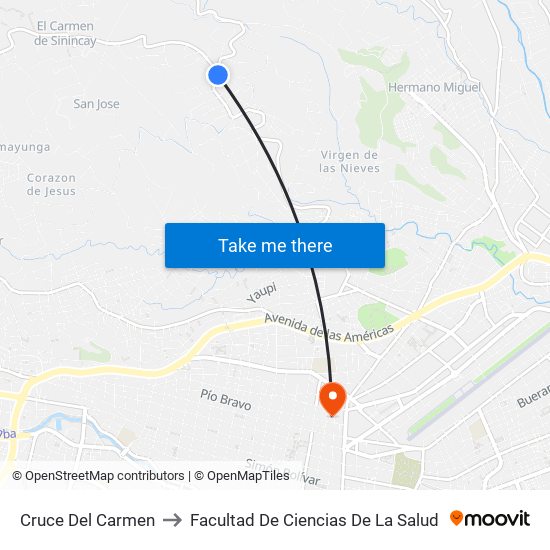 Cruce Del Carmen to Facultad De Ciencias De La Salud map