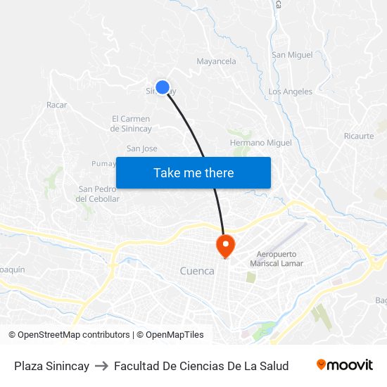 Plaza Sinincay to Facultad De Ciencias De La Salud map