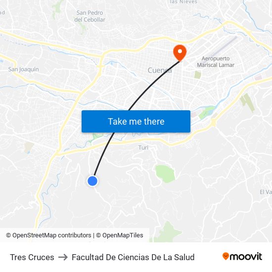 Tres Cruces to Facultad De Ciencias De La Salud map