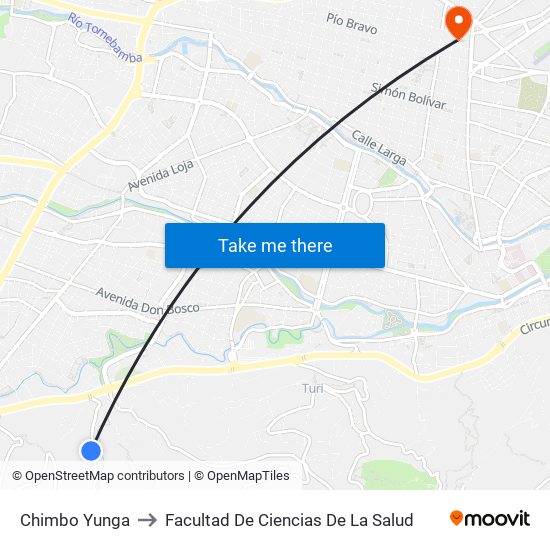 Chimbo Yunga to Facultad De Ciencias De La Salud map